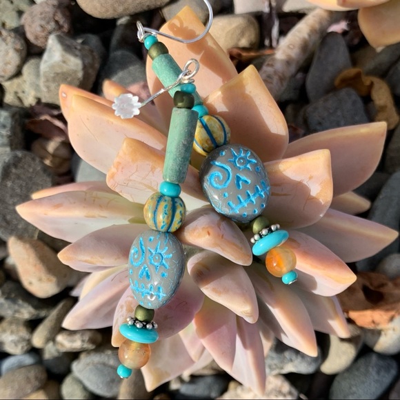 Aqua Sugar Skull Earrings - Picture 7 of 16